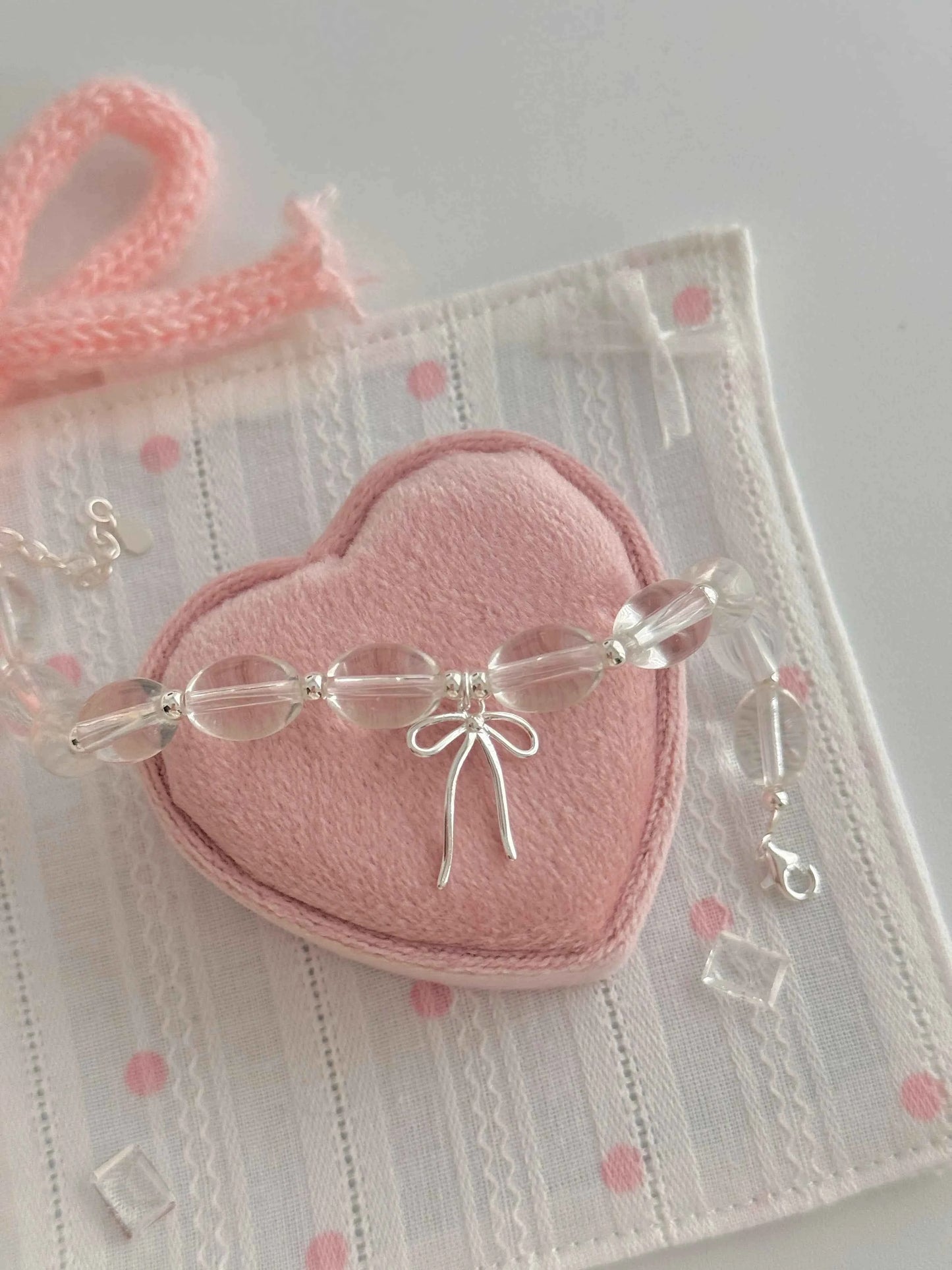 "White lce Crystal" 925 Sterling Silver Bowknot WhiteCrystal Bead Bracelet-Delicate,Pure, and Elegant