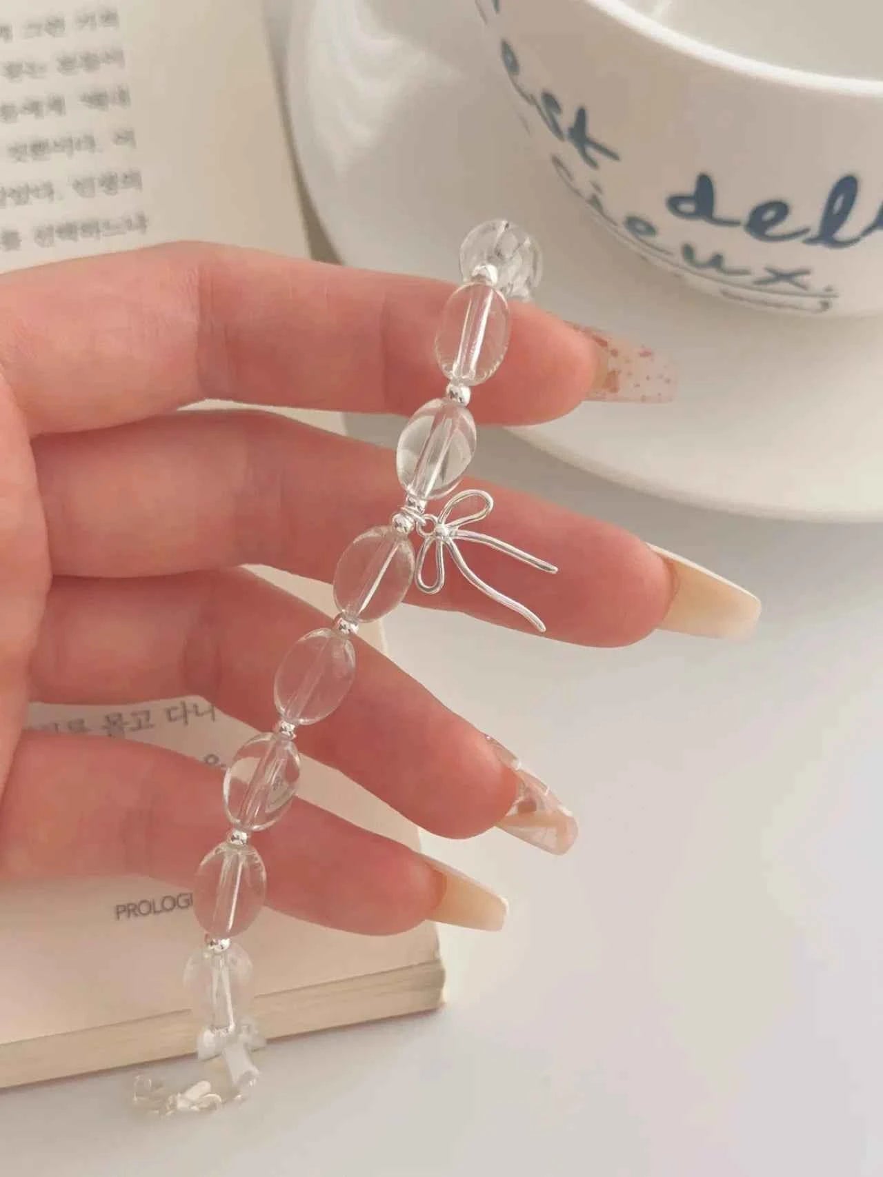 "White lce Crystal" 925 Sterling Silver Bowknot WhiteCrystal Bead Bracelet-Delicate,Pure, and Elegant