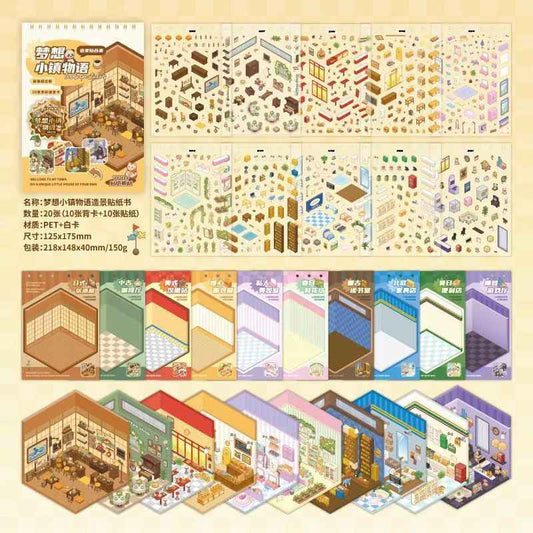Dream Town DIY Scene Stickers Scrapbook – 10 Unique Themes