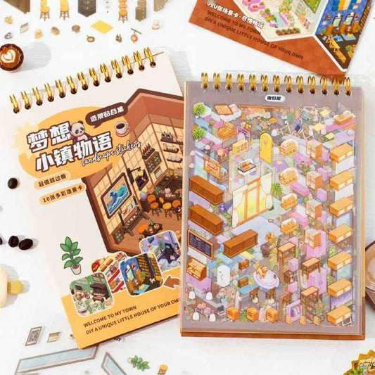 Dream Town DIY Scene Stickers Scrapbook – 10 Unique Themes