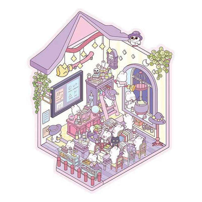 Cute Shop Simulation – 3D Miniature Sticker Scenes - 8 Theme Set: Youran Tea Event | Hot Pot Restaurant | Furniture Store | Small Tailor Shop | Magic Classroom | Convenience Store | Wedding Store | Wedding Venue