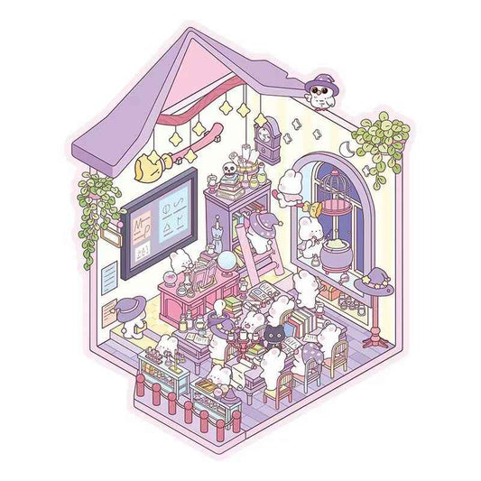 Cute Shop Simulation – 3D Miniature Sticker Scenes - 8 Theme Set: Youran Tea Event | Hot Pot Restaurant | Furniture Store | Small Tailor Shop | Magic Classroom | Convenience Store | Wedding Store | Wedding Venue