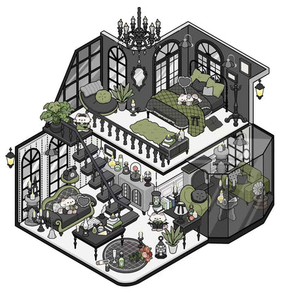 Cute Animals: Black Castle – 3D DIY Miniature Sticker Scene