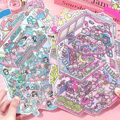 Cute Animals 16.0 – 3D Miniature Sticker Scenes - 4 Theme Sets: Pink Villa | Deep Sea Castle | Academy of Magic | Ghost Town