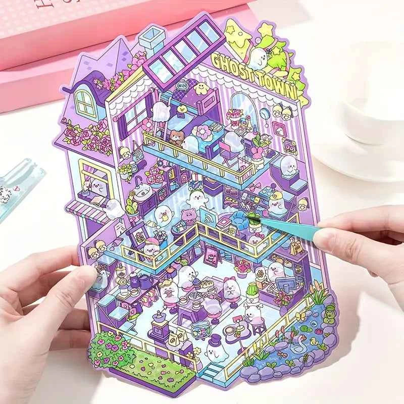 Cute Animals 16.0 – 3D Miniature Sticker Scenes - 4 Theme Sets: Pink Villa | Deep Sea Castle | Academy of Magic | Ghost Town