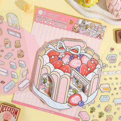 Creamy Bear Series – 3D Miniature Sticker Scenes - 4 Theme Sets: Bear Pastry Shop | Bear Bakery | Bear Café | Bear Clothing Store
