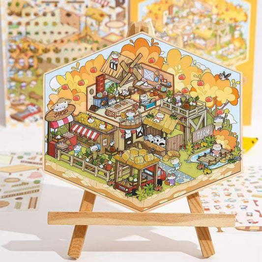 Cute Animals 17.0 – 3D Miniature Sticker Scenes &#8211; 4 Theme Sets Amusement Park Farm Yacht Bookstore (1 (9)