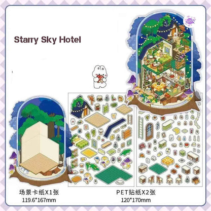Fun Cottage – 3D Miniature Sticker Scenes - 4 Theme Sets: Seaside Market | Deep Sea Station | Garden Restaurant | Starry Sky Hotel