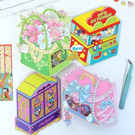 Foldable Gift Boxes – 4 Theme Sets: Handbag | Flower Shop | Claw Machine | Vanity Cabinet