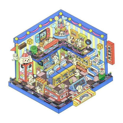 Cute Animal 18.0 – 3D Miniature Sticker Scenes - 4 Theme Sets: Penguin Restaurant | Mini Hair Salon | Puppy Arcade | Penguin Teahouse