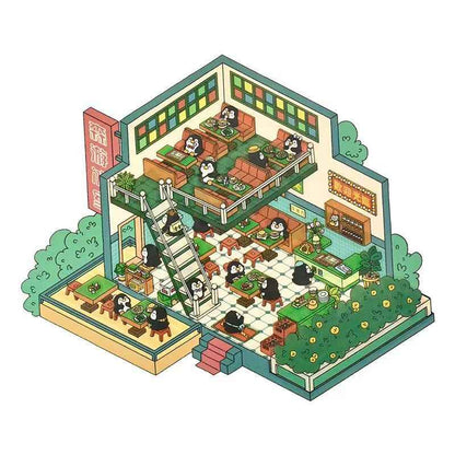 Cute Animal 18.0 – 3D Miniature Sticker Scenes - 4 Theme Sets: Penguin Restaurant | Mini Hair Salon | Puppy Arcade | Penguin Teahouse