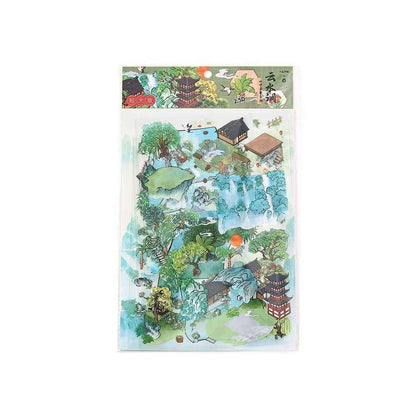 Mountain and Water Series – Plus 3D Miniature Sticker Scenes - 2 Theme Sets: Mountain Peach Blossoms | Forest Trees