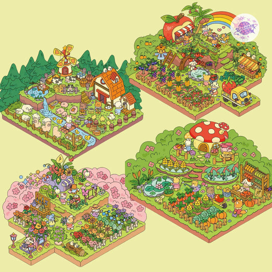 Pastoral Farm Series – 3D Miniature Sticker Scenes &#8211; 4 Theme Sets Animal Farm Vegeta ( (6)
