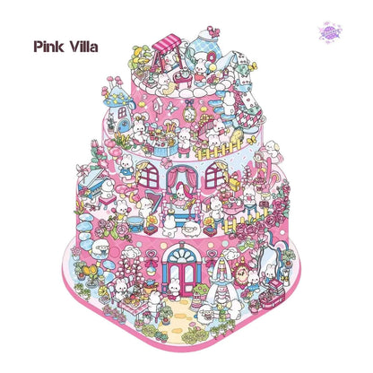 Cake Tea Party Series – 3D Miniature Sticker Scenes - 4 Theme Sets: Pink Villa | Starry Sea | Honey Cottage | Forest Cabin