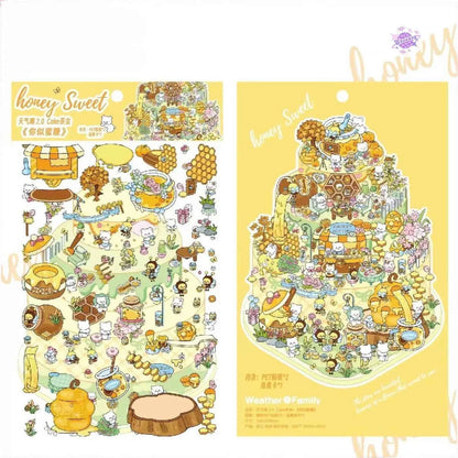 Cake Tea Party Series – 3D Miniature Sticker Scenes - 4 Theme Sets: Pink Villa | Starry Sea | Honey Cottage | Forest Cabin
