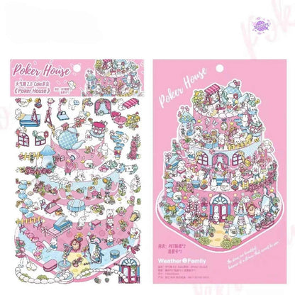 Cake Tea Party Series – 3D Miniature Sticker Scenes - 4 Theme Sets: Pink Villa | Starry Sea | Honey Cottage | Forest Cabin