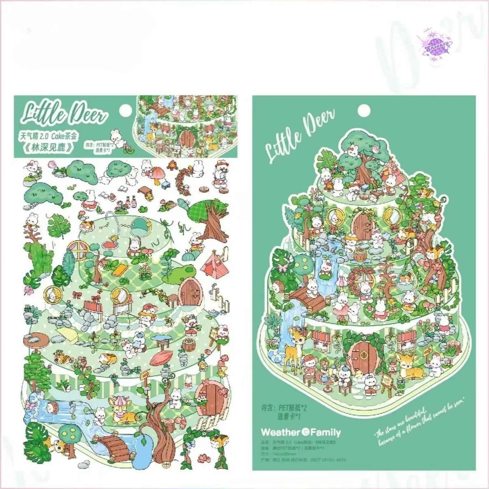 Cake Tea Party Series – 3D Miniature Sticker Scenes - 4 Theme Sets: Pink Villa | Starry Sea | Honey Cottage | Forest Cabin