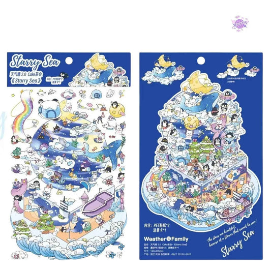 Cake Tea Party Series – 3D Miniature Sticker Scenes - 4 Theme Sets: Pink Villa | Starry Sea | Honey Cottage | Forest Cabin