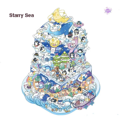 Cake Tea Party Series – 3D Miniature Sticker Scenes - 4 Theme Sets: Pink Villa | Starry Sea | Honey Cottage | Forest Cabin