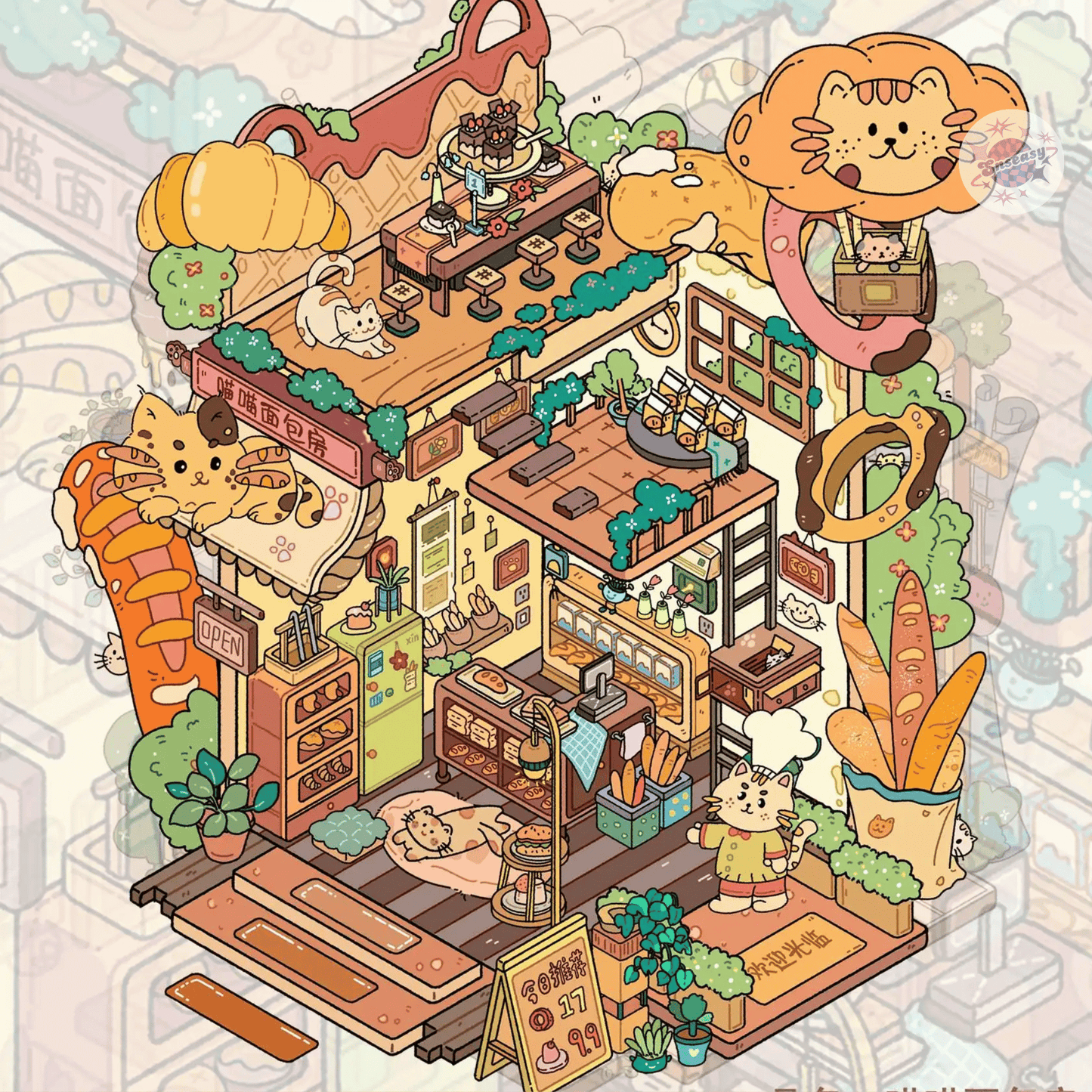 Happy Mini Mart – 3D Miniature Sticker Scenes - 5 Theme Sets: Photography Studio | Teahouse | Meow Burger Shop | Meow Bakery | Yoga & SPA