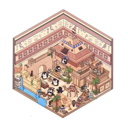 Penguin Travel Series – 3D DIY Miniature Sticker Scenes - 4 Theme Sets: Egyptian Penguin | French Penguin | Venetian Penguin | Italian Penguin