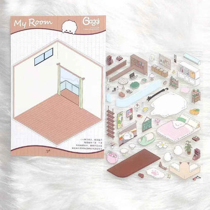 Cute Chick 3D Sticker Scenes - 12 Theme Sets: Coffee Flower | Panda Tea House | Bakery Shop | Apartment | Halloween | Outdoor Party | Snack Store | Arcade | Girls' Dormitory | Retro Hall | Public Bathhouse | Chinese Inn - SNSEASY