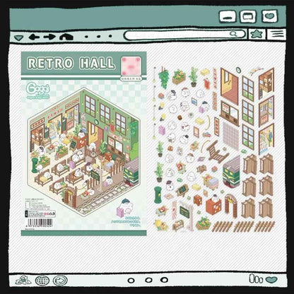 Cute Chick 3D Sticker Scenes - 12 Theme Sets: Coffee Flower | Panda Tea House | Bakery Shop | Apartment | Halloween | Outdoor Party | Snack Store | Arcade | Girls' Dormitory | Retro Hall | Public Bathhouse | Chinese Inn - SNSEASY