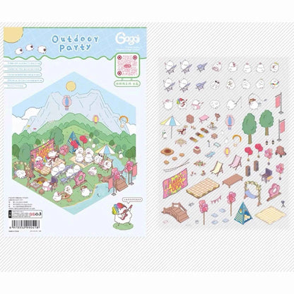 Cute Chick 3D Sticker Scenes - 12 Theme Sets: Coffee Flower | Panda Tea House | Bakery Shop | Apartment | Halloween | Outdoor Party | Snack Store | Arcade | Girls' Dormitory | Retro Hall | Public Bathhouse | Chinese Inn - SNSEASY