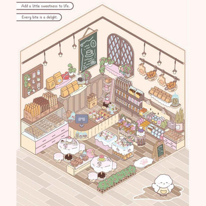 Cute Chick 3D Sticker Scenes - 12 Theme Sets: Coffee Flower | Panda Tea House | Bakery Shop | Apartment | Halloween | Outdoor Party | Snack Store | Arcade | Girls' Dormitory | Retro Hall | Public Bathhouse | Chinese Inn - SNSEASY