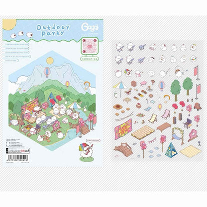 Cute Chick 3D Sticker Scenes - 12 Theme Sets: Coffee Flower | Panda Tea House | Bakery Shop | Apartment | Halloween | Outdoor Party | Snack Store | Arcade | Girls' Dormitory | Retro Hall | Public Bathhouse | Chinese Inn - SNSEASY