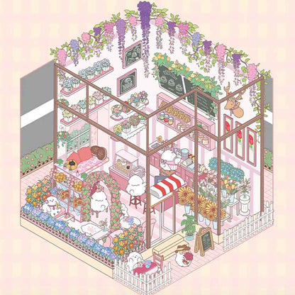 Cute Chick 3D Sticker Scenes - 12 Theme Sets: Coffee Flower | Panda Tea House | Bakery Shop | Apartment | Halloween | Outdoor Party | Snack Store | Arcade | Girls' Dormitory | Retro Hall | Public Bathhouse | Chinese Inn - SNSEASY