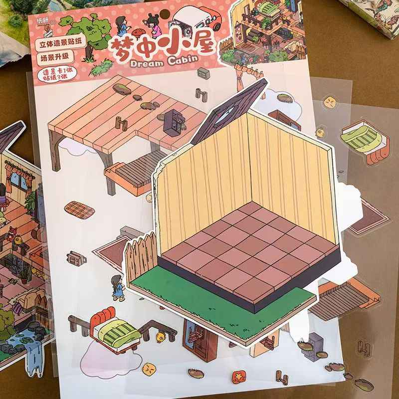 Cute Animal 19.0 Plus – 3D DIY Miniature Sticker Scenes - 4 Theme Sets: Treasure Island Elves | Cat Farm | Dream Cottage | Rabbit Farm