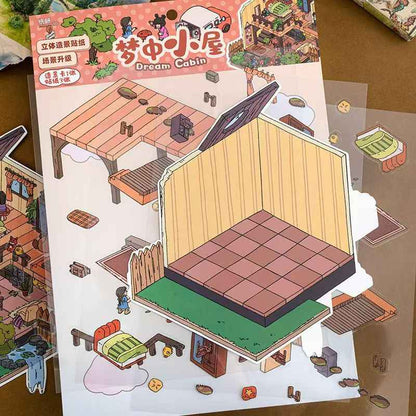 Cute Animal 19.0 Plus – 3D DIY Miniature Sticker Scenes - 4 Theme Sets: Treasure Island Elves | Cat Farm | Dream Cottage | Rabbit Farm