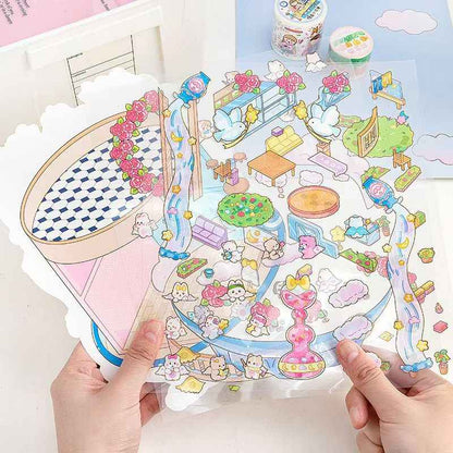 Cute Animal 19.0 Plus – 3D DIY Miniature Sticker Scenes - 4 Theme Sets: Treasure Island Elves | Cat Farm | Dream Cottage | Rabbit Farm