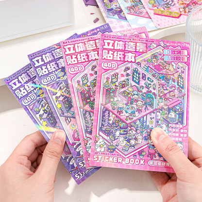 Cute Animals 3D Mini Scene Stickers Scrapbook – 20 Unique Themes: Pink Book (10 Themes) | Purple Book (10 Themes) - SNSEASY