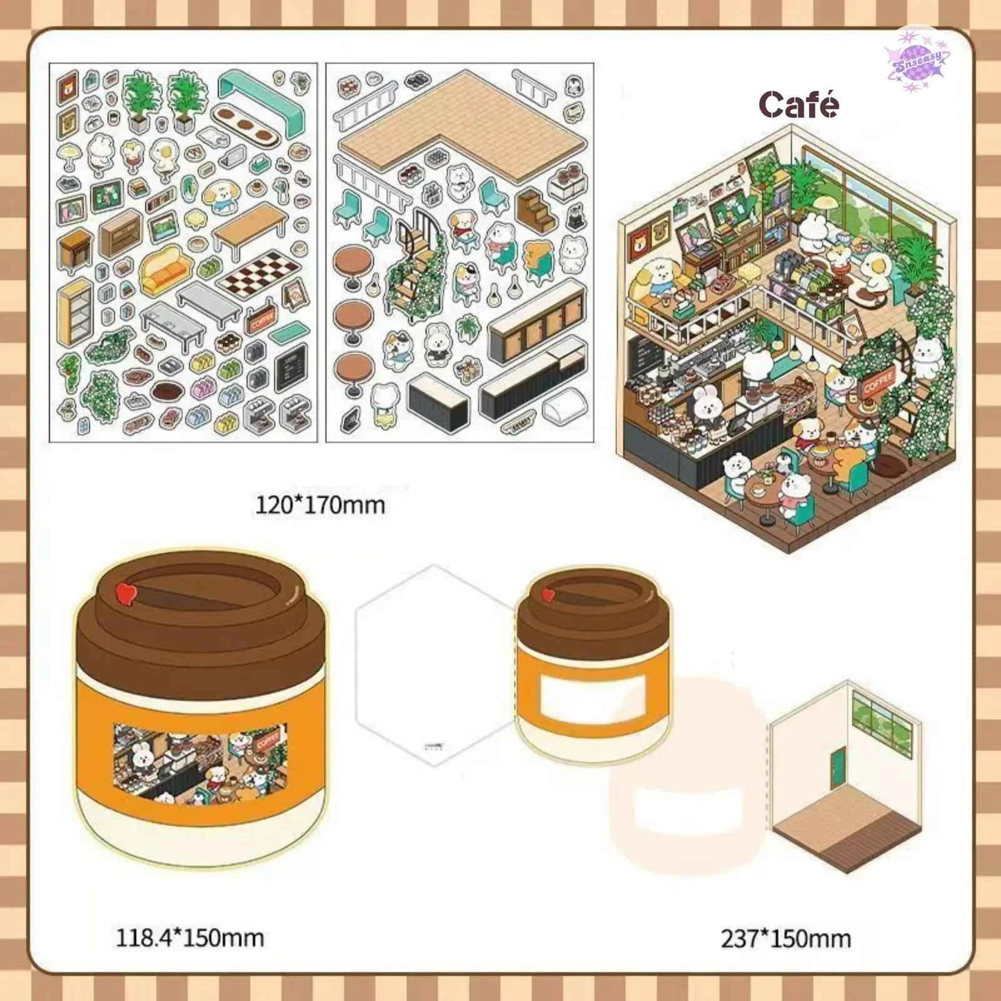 Animal Store – 3D Miniature Sticker Scenes - 4 Theme Sets: Café | Sushi Restaurant | Dessert House | Bakery
