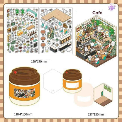 Animal Store – 3D Miniature Sticker Scenes - 4 Theme Sets: Café | Sushi Restaurant | Dessert House | Bakery