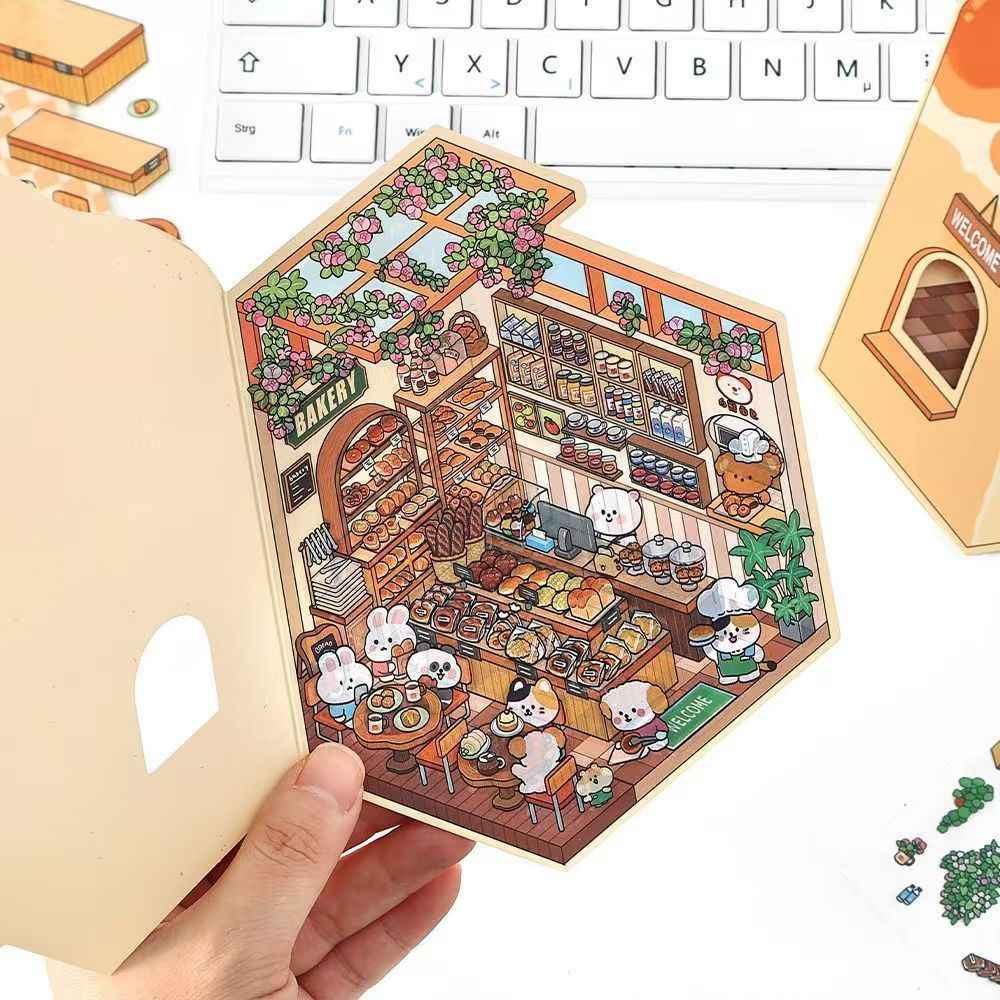 Animal Store – 3D Miniature Sticker Scenes - 4 Theme Sets: Café | Sushi Restaurant | Dessert House | Bakery
