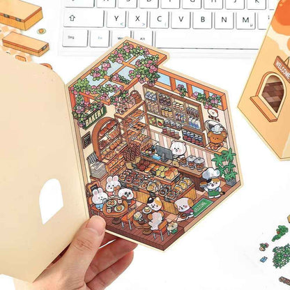 Animal Store – 3D Miniature Sticker Scenes - 4 Theme Sets: Café | Sushi Restaurant | Dessert House | Bakery