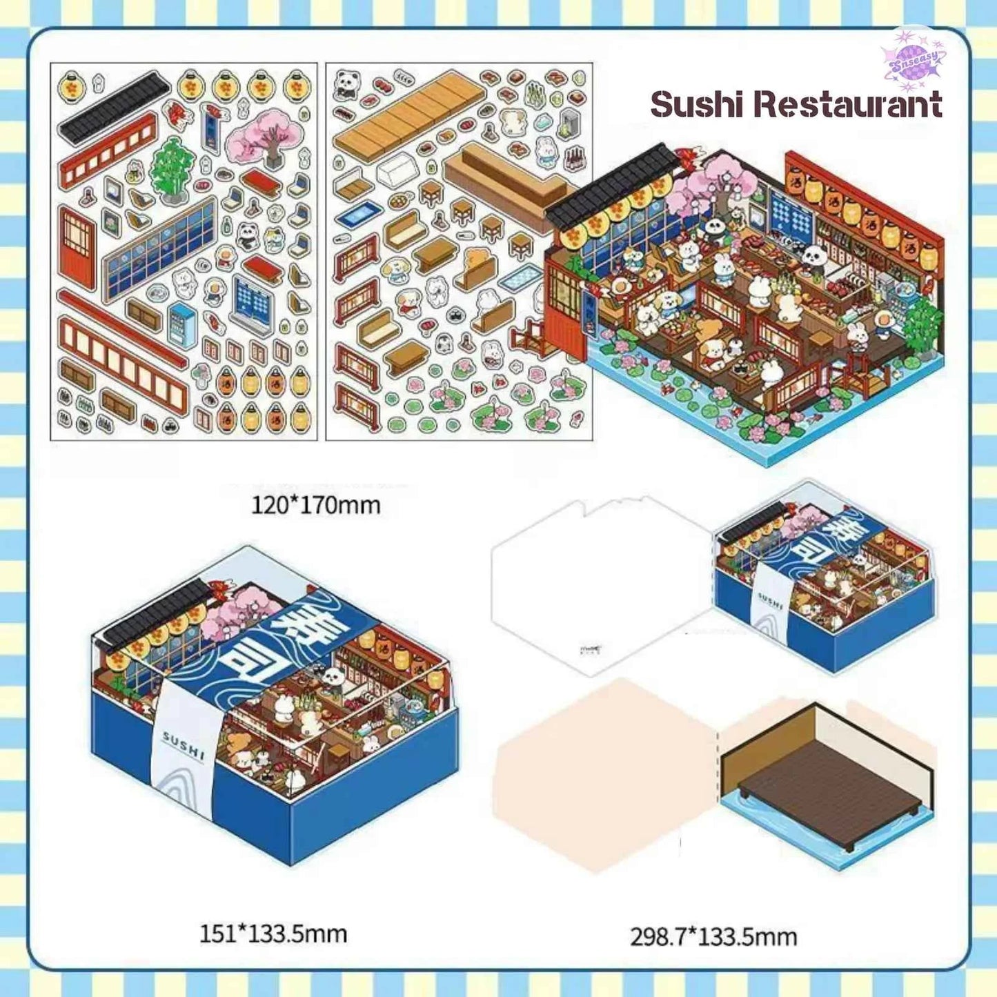 Animal Store – 3D Miniature Sticker Scenes - 4 Theme Sets: Café | Sushi Restaurant | Dessert House | Bakery