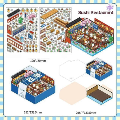 Animal Store – 3D Miniature Sticker Scenes - 4 Theme Sets: Café | Sushi Restaurant | Dessert House | Bakery