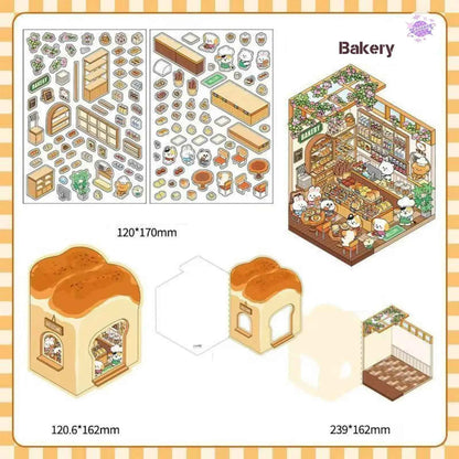 Animal Store – 3D Miniature Sticker Scenes - 4 Theme Sets: Café | Sushi Restaurant | Dessert House | Bakery