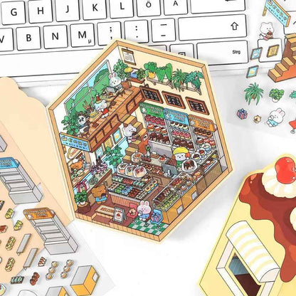 Animal Store – 3D Miniature Sticker Scenes - 4 Theme Sets: Café | Sushi Restaurant | Dessert House | Bakery
