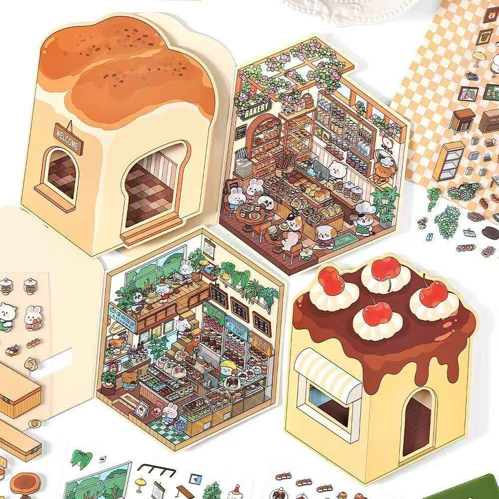 Animal Store – 3D Miniature Sticker Scenes - 4 Theme Sets: Café | Sushi Restaurant | Dessert House | Bakery