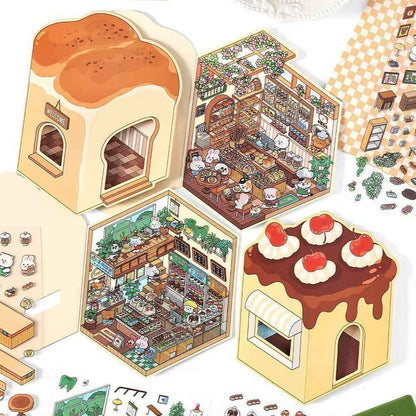 Animal Store – 3D Miniature Sticker Scenes - 4 Theme Sets: Café | Sushi Restaurant | Dessert House | Bakery