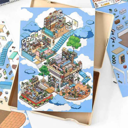 Holiday Time – Plus 3D DIY Miniature Sticker Scenes - 2 Theme Sets: Cloud Café | Island Music Festival