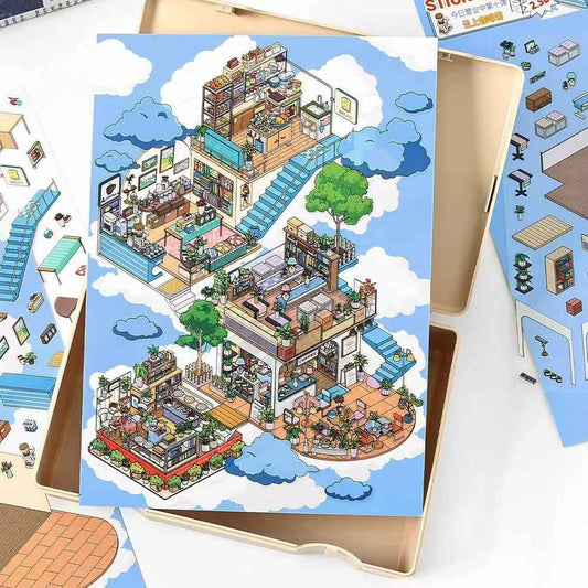 Holiday Time – Plus 3D DIY Miniature Sticker Scenes - 2 Theme Sets: Cloud Café | Island Music Festival