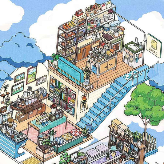 Holiday Time – Plus 3D DIY Miniature Sticker Scenes - 2 Theme Sets: Cloud Café | Island Music Festival