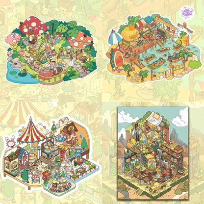 Original Magic Market Series – 3D DIY Miniature Sticker Scenes - 4 Theme Sets: Magic Market | Floating Market | Elf Town | Desert Shelter