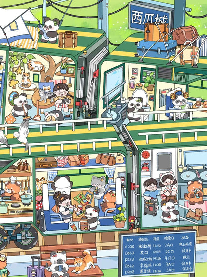 Jumbo Train and Cruise – Plus 3D Miniature Sticker Scenes - 2 Theme Sets: Green Train | Luxury Cruise